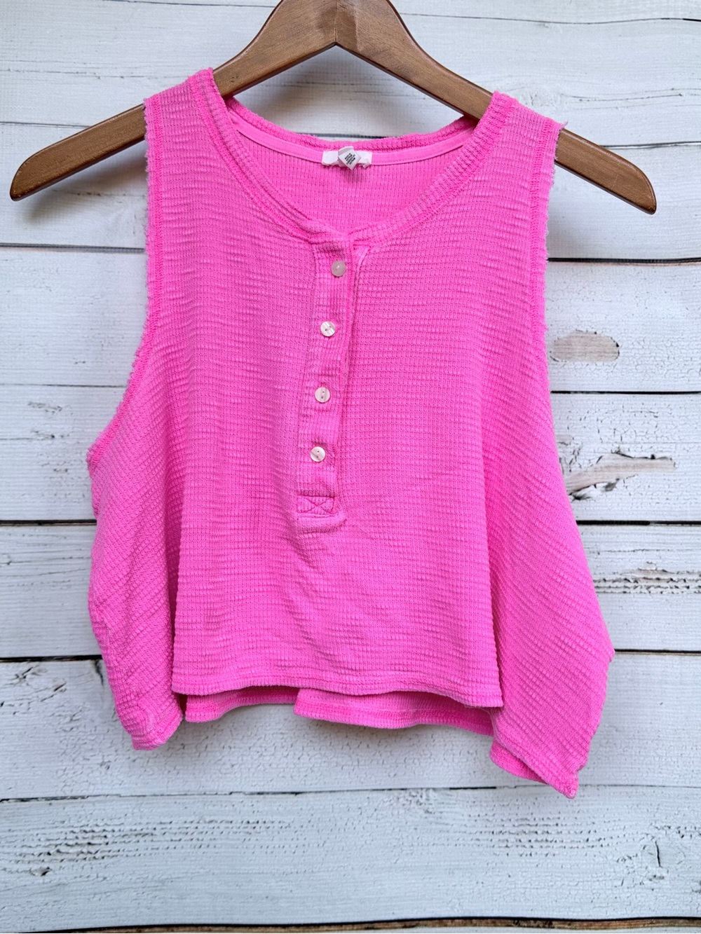 Aerie Waffle Knit Henley Crop Tank Top Size Medium